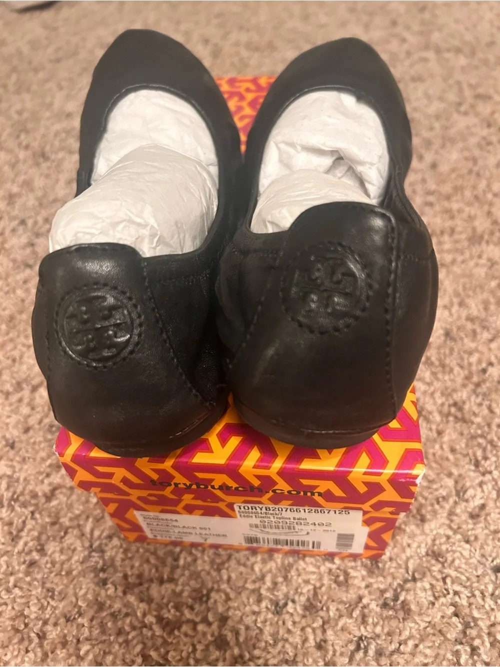 Tory Burch Eddie Lamb Leather Black Ballet Flats